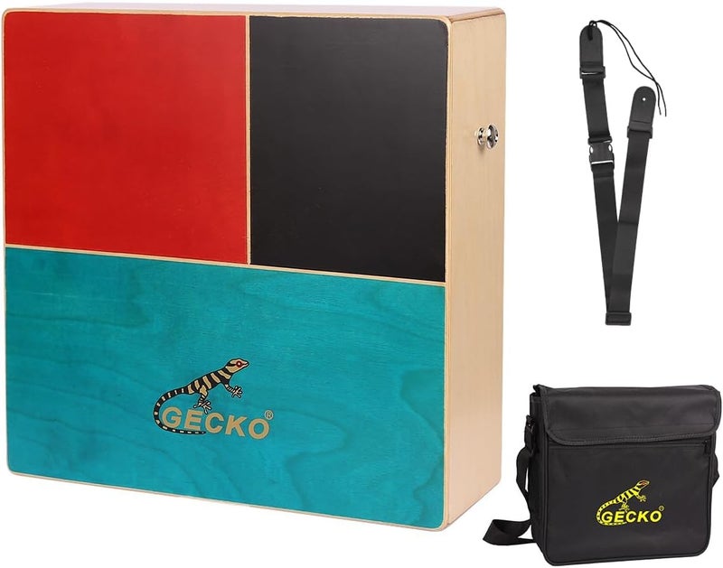 GECKO Cajon Drum Dual Sided Wooden Cajon with Bongo and Guitar String Sounds Portable Hand Percussion for Beginners and Professional Drummers Birch and Walnut Includes Carry Bag - Image 1